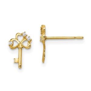 14k Yellow Gold Madi K Children's Kids Girls Jewelry CZ Key Post Earrings